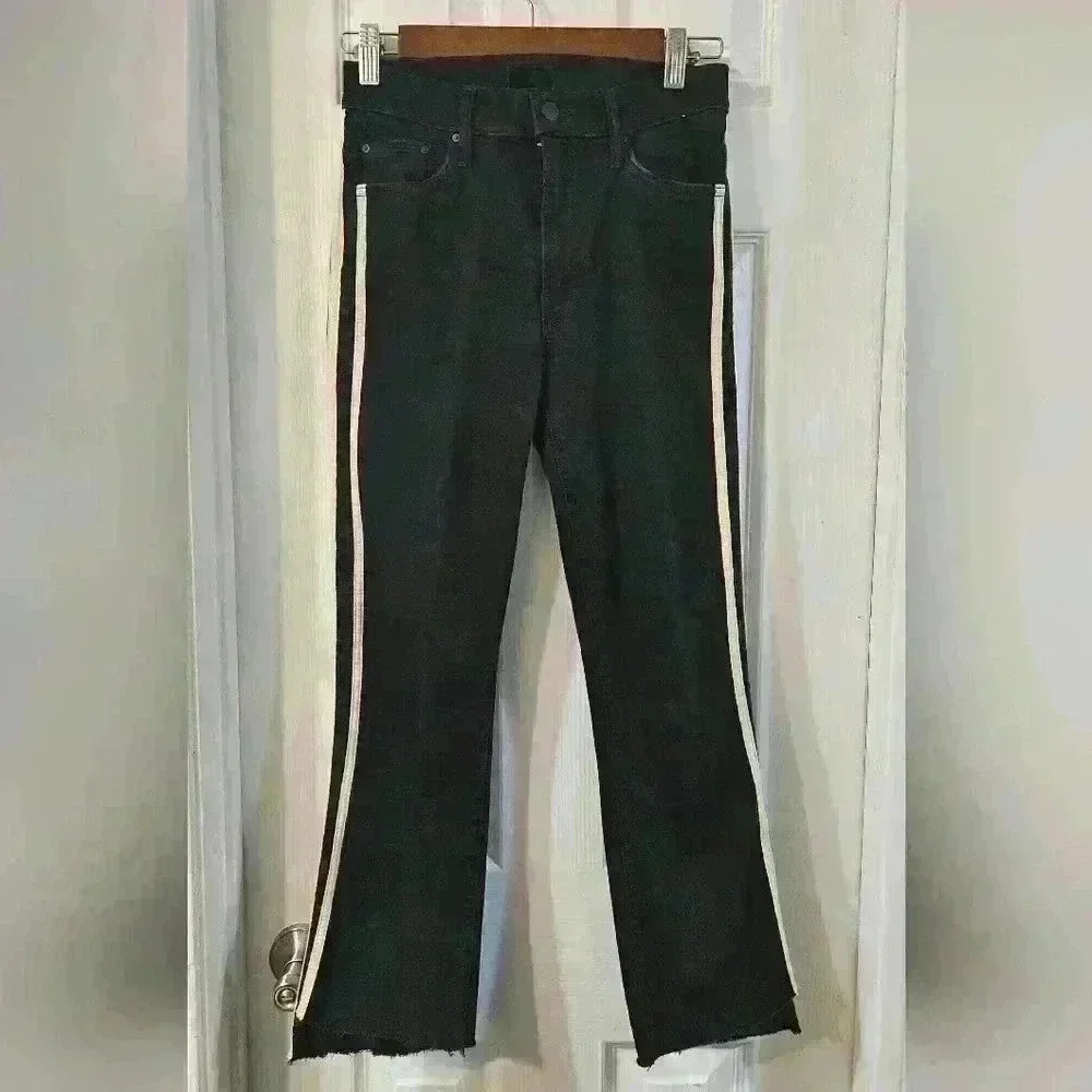 MOTHER Insider Striped Crop Step-Hem Fray Jeans in Guilty Racer